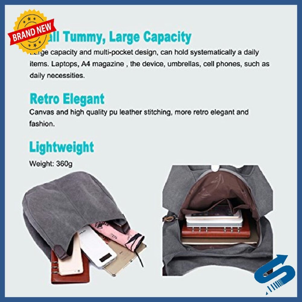 Canvas Tote Bag with Multiple Pockets - Medium/Large Size Options - Picture 4 of 8